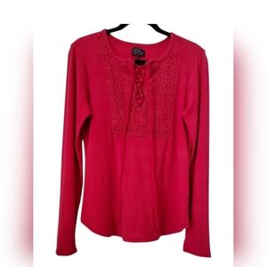 Lucky Brand Women's Red Thermal Long Sleeve Lace-Up Top Size XL